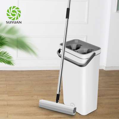 SUYUAN Innovative Squeeze Sponge Flat Mop with Bucket